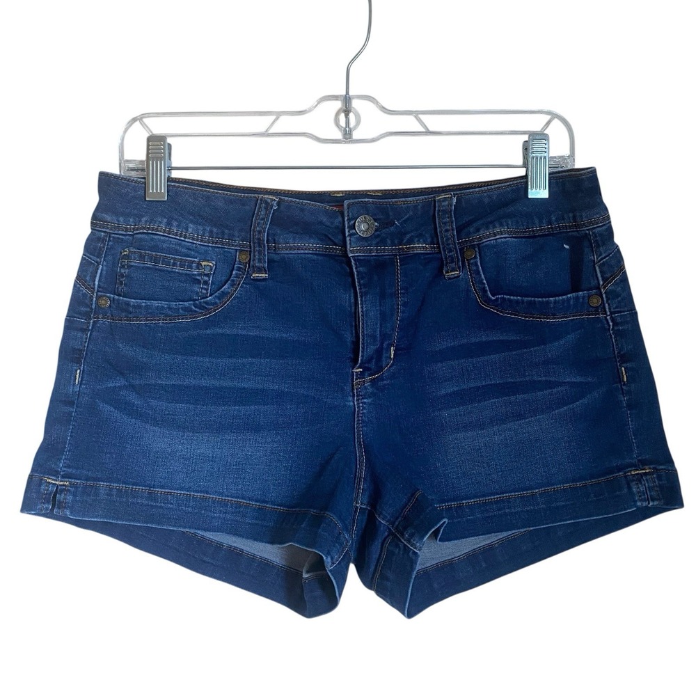 Vintage Guess Jean Shorts Women size 28 Low Rise Dark Wash Shortie Y2K